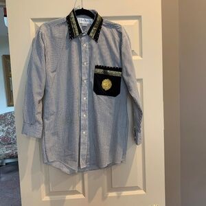 The LaCosta Spa Black/White Striped Cotton Blouse sz S